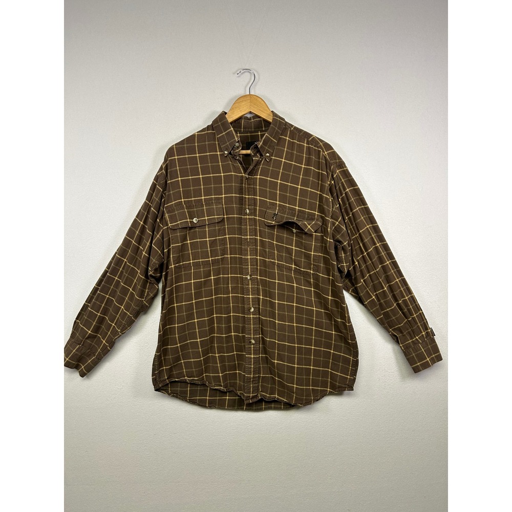 Gorpcore Browning Mens Large Brown Plaid‎ Cotton Button Down Long Sleeve Shirt